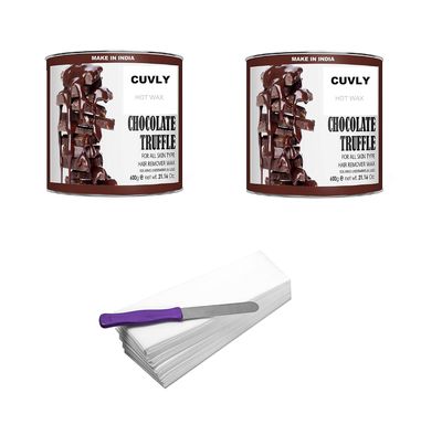 CUVLY Wax Waxing Hair Removal Hot Wax Kit, Chocolate 600g + Chocolate Wax 600g + strip 70pcs + knife Wax Combo Kit (Pack of 4) (Chocolate Wax & Chocolate Wax)