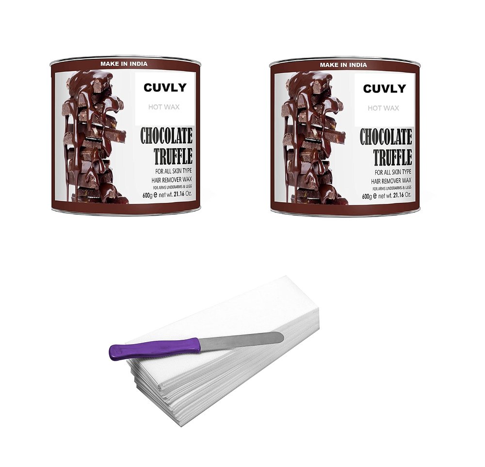 CUVLY Wax Waxing Hair Removal Hot Wax Kit, Chocolate 600g + Chocolate Wax 600g + strip 70pcs + knife Wax Combo Kit (Pack of 4) (Chocolate Wax & Chocolate Wax)