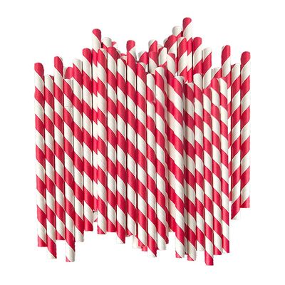 DelightBox Premium Biodegradable Disposable Drinking Striped Paper Straws (Red)