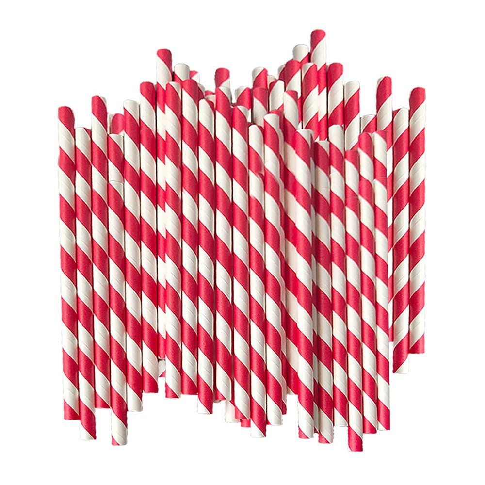 DelightBox Premium Biodegradable Disposable Drinking Striped Paper Straws (Red)