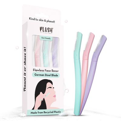 Plush Flawless Reusable Face Razor for Woman (Pack of 3) | Eyebrow & Facial razor with Single German Steel Blade | Instant & Painless Hair Removal for Upper Lips, Forehead, Sideburns | Prevents Razor Burns