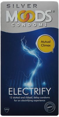 Moods Silver Condoms - 12 Condoms (Electrify), Dark Blue