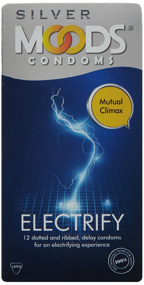 Moods Silver Condoms - 12 Condoms (Electrify), Dark Blue