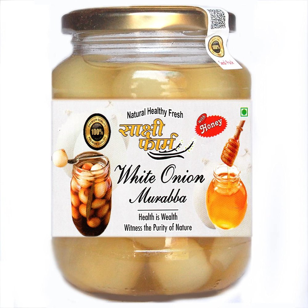 Sakshi Farms | Homemade Organic White Onion Murabba With Honey And Sugar Free 900gms Pack | (Safed Pyaaz ) | Good for Health Natural Immunity Booster| "Natural Pure Hygienic"