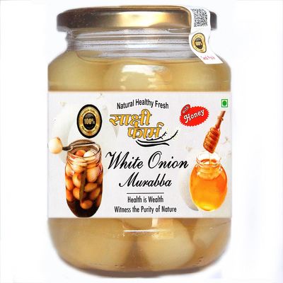 Sakshi Farms | Homemade Organic White Onion Murabba With Honey And Sugar Free 450 gms Pack | (Safed Pyaaz ) | Good for Health Natural Immunity Booster| "Natural Pure Hygienic"