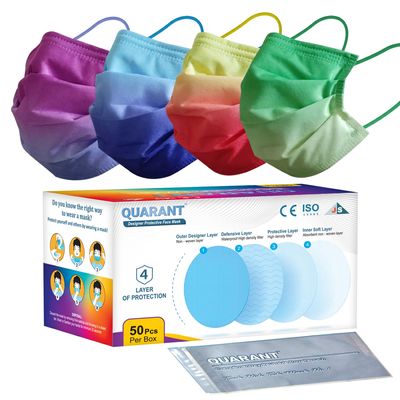 QUARANT Meltblown - Dual SMMS Fabric 4 Ply Designer Protective Face Mask with Nose Clip and Reusable Travel Pouch, Fashion That's Safe (Ombre Combo, Pack of 50) for Unisex