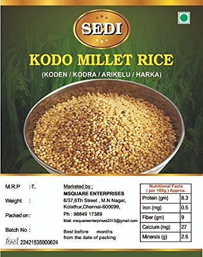 SEDI Kodo Millets Unpolished and Natural,Organic -1kg (Other Names of Kodo Millet Koden, Kodra, Varagu, Arikelu, Arika, Harka Koovaragu, Kodra,Kodra,Kodra,Kodo,Kodua) (1Kg)