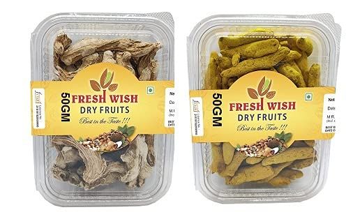 Fresh Wish DryFruuit Whole Dry Ginger Whole| saunt | Saunth Sabutt 50GM &Whole Turmeric Sticks Haldi Gathiya50Gm (Pack of 2) 100GM