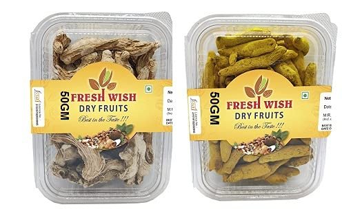 Fresh Wish DryFruuit Whole Dry Ginger Whole| saunt | Saunth Sabutt 50GM &Whole Turmeric Sticks Haldi Gathiya50Gm (Pack of 2) 100GM