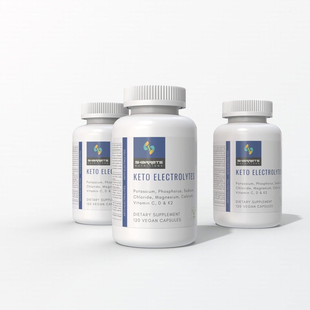 Sharrets KETO Electrolytes 3 x 120 Capsules- Essential Minerals (K,P, Na,Cl, Mg,Ca) and Vitamins C, D, & K2- for optimal Energy & Hydration.