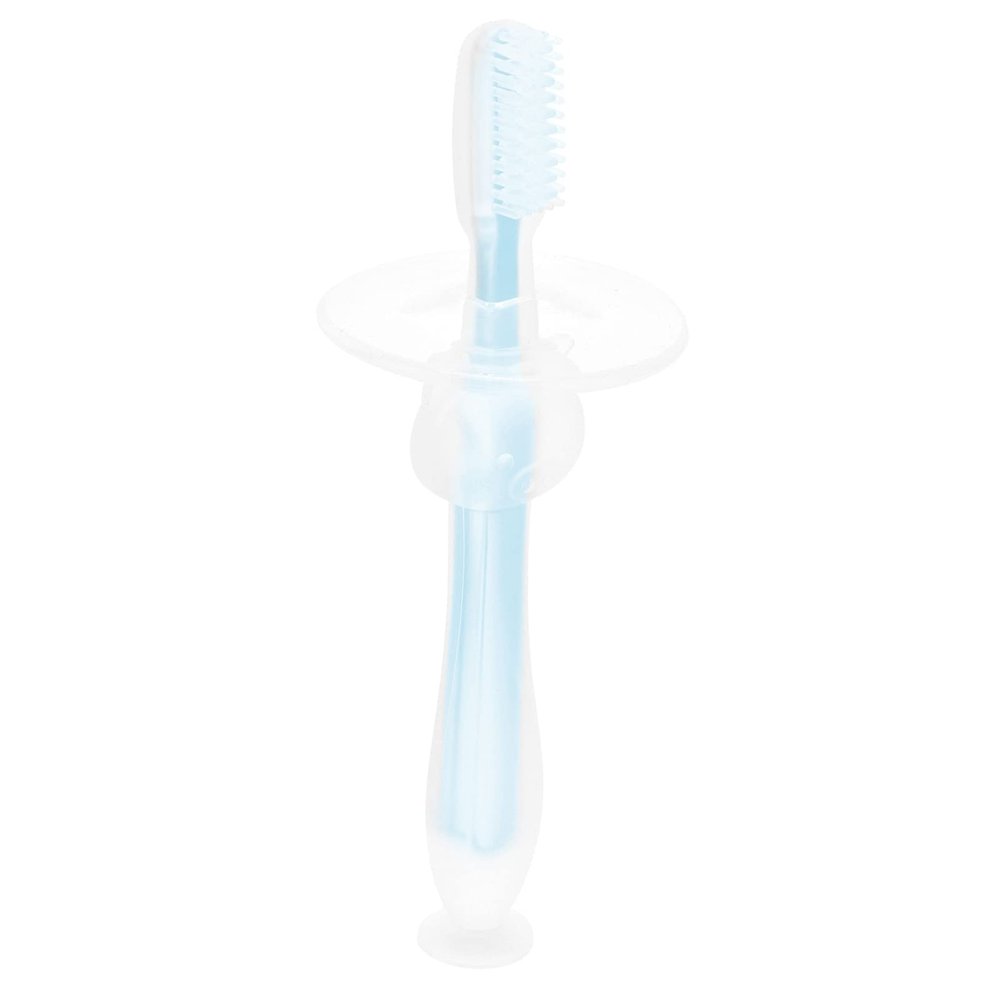Baby Toothbrush, Prevent Swallowing Baby Silicone Toothbrush Safe and Comfortable Safe for Home(Blue)