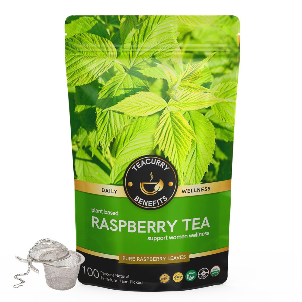 TEACURRY Raspberry Tea - 100 Grams Loose + Infuser / 50 Cups | Helps With Women Wellness | Raspberry Tea Bags