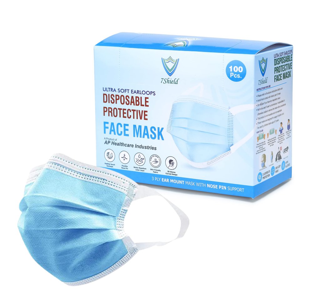 7Shield Disposable Surgical 3Ply Unisex Mask - Ultra Soft Fabric Wide Ear Loop, Comfortable, Inbuilt Plastic Coated Nose Pin, CE and ISO Certified, Convenient Box Pack of 400 (Medical Blue Color)
