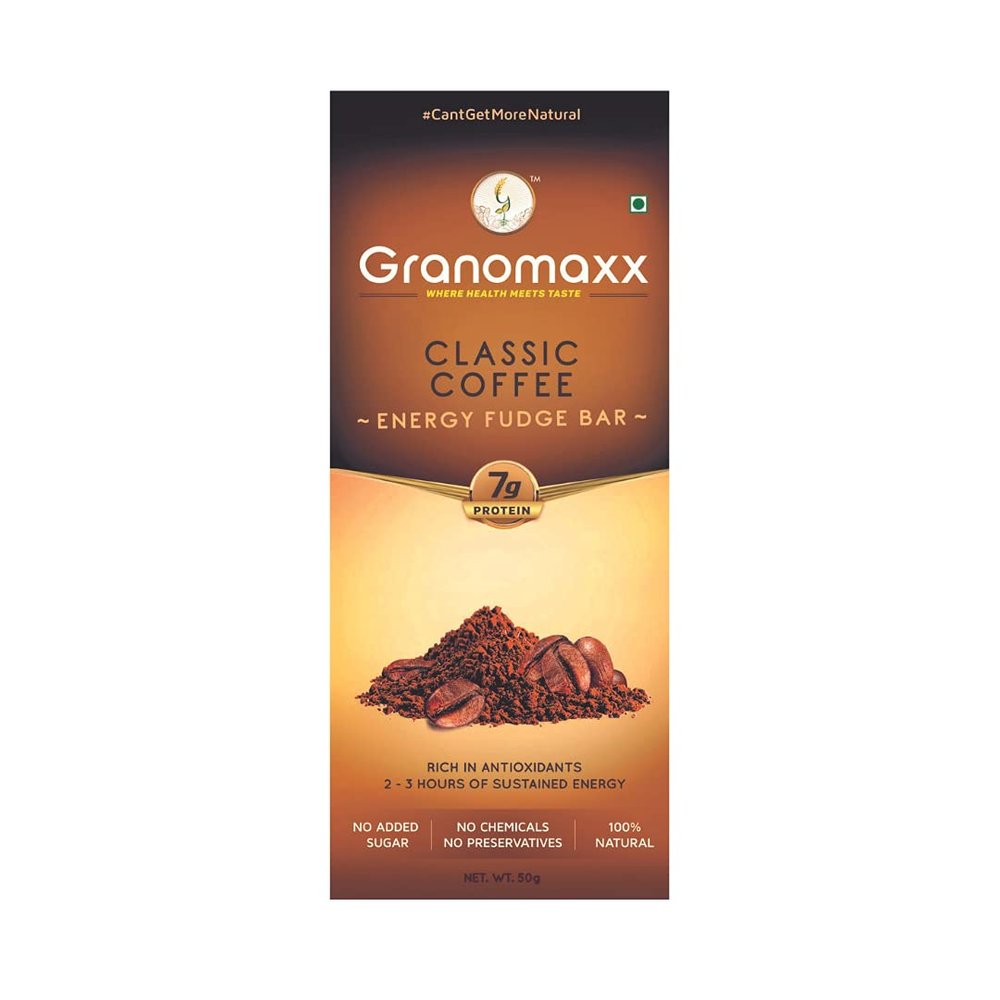 Granomaxx Energy Fudge Bars- Classic Coffee Pack of 6 (6 * 50g) No Added Sugar No Preservatives Protein Bars/Healthy Snack Bars