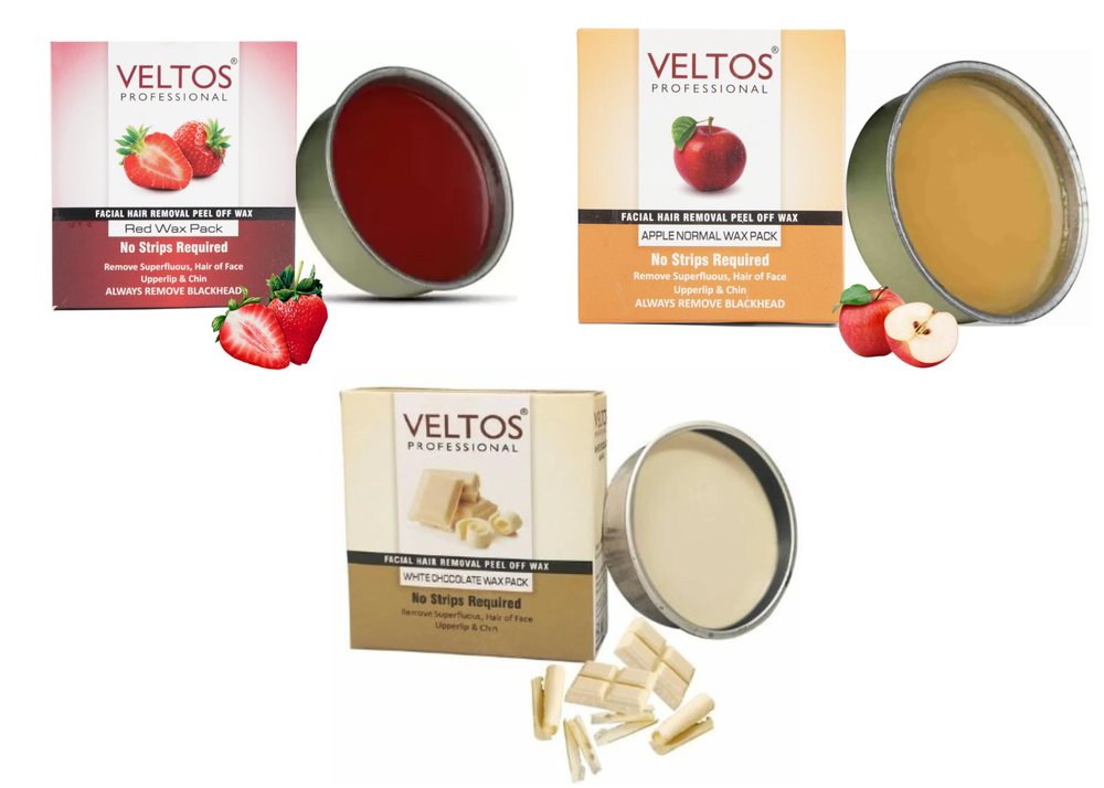 VELTOS PROFESSIONAL Peel-Off Katori Wax For Upper Lip, Facial Hair, Eyebrow, Chin | Face Wax Combo (Aloe Vera, White Chocolate & Red Wine - 80gm Each)