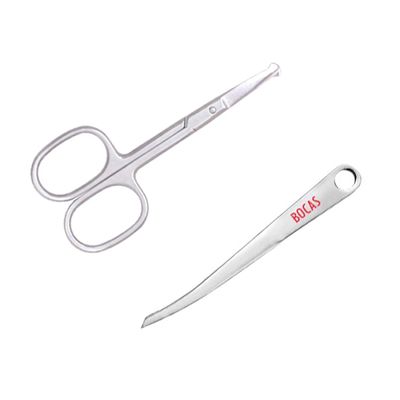 BOCAS Combo of Ergonomic Stainless Steel 3 Way Tip Tweezers and Rounded Tip Safety Scissors for Grooming Eyebrows, Nose Hair, Facial Hair Trimming