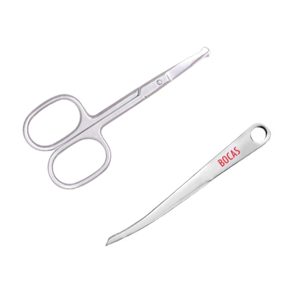 BOCAS Combo of Ergonomic Stainless Steel 3 Way Tip Tweezers and Rounded Tip Safety Scissors for Grooming Eyebrows, Nose Hair, Facial Hair Trimming