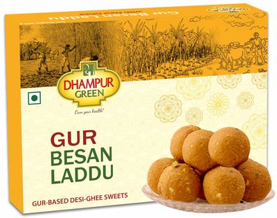 Dhampurgreen Gur Besan Laddu Ladoo, 500 grams | Indian Sweets | Gur Mithaai | Jaggery Sweets | Laddo Mithai Sweets Gift Box | Besan Sweet
