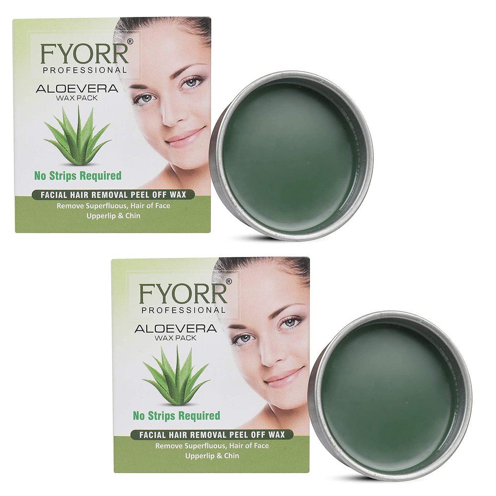 FYORR 80Gram Each Aloe Vera Katori Peel-Off Wax For Upper Lip, Facial Hair, Eyebrow Free Waxing Wooden Spatula (AloeVera, 160Gram)