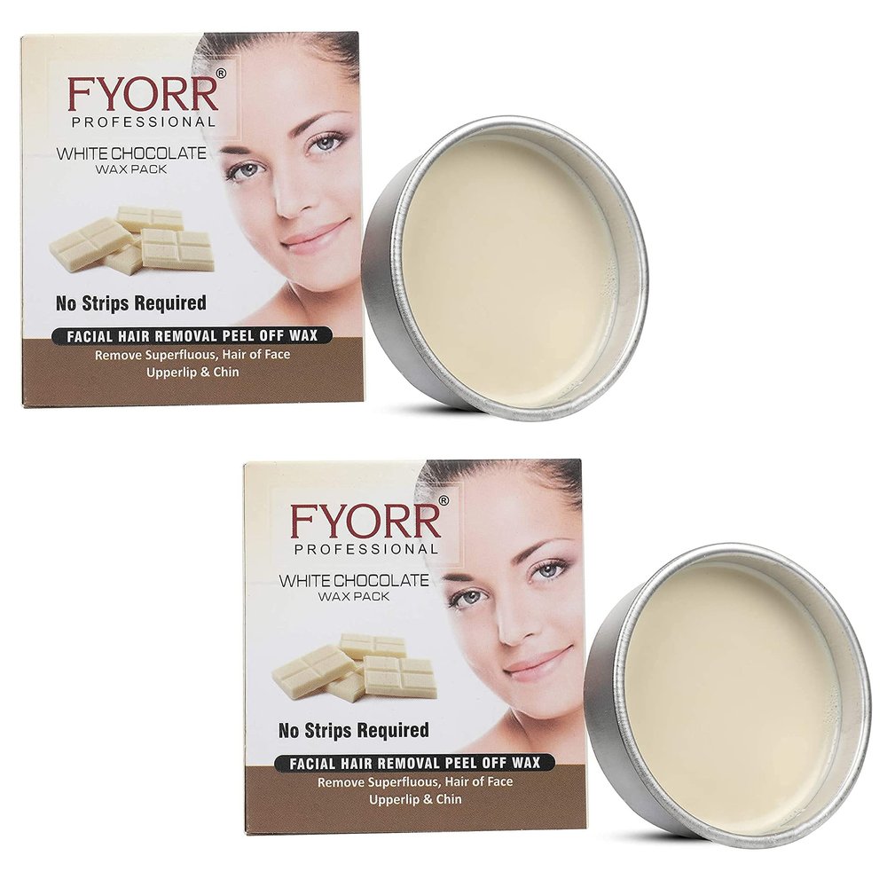 FYORR 80Gram Each Peel-Off Katori Wax For Upper Lip, Facial Hair, Eyebrow Free Waxing Wooden Spatula (White Chocolate, 160Gram)
