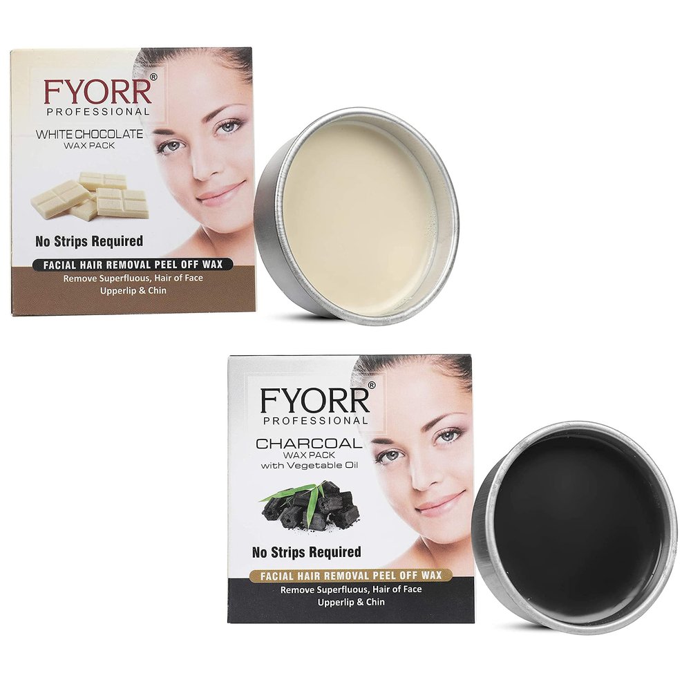 FYORR 80Gram Each Peel-Off Katori Wax For Upper Lip, Facial Hair, Eyebrow Free Waxing Wooden Spatula (White Chocolate, Charcoal, 160Gram)