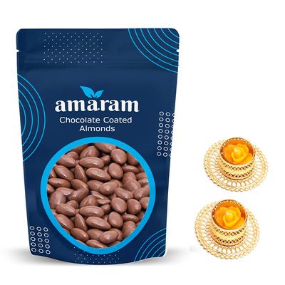 Amaram by Ghasitaram Chocolate Coated Almonds 200 GMS with 2 T-Lites|Dryfruit Gift Hamper|Dry Fruit Combo Pack Offer|Dry Fruit Gift Pack|Dry Fruit Box|Diwali Dry Fruit Gift Box|Mix Nut|