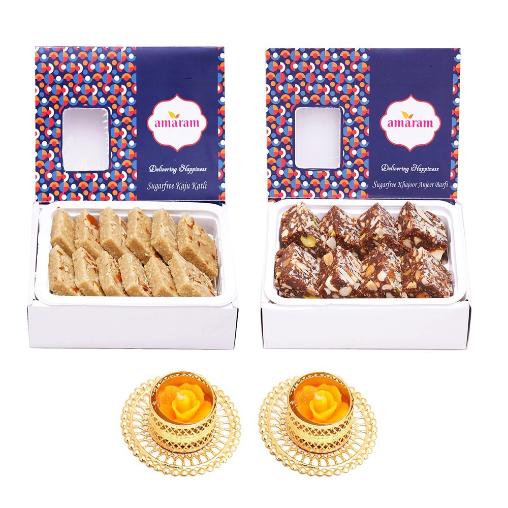 Amaram by Ghasitaram Sugarfree Assortment with 2 T-Lites|Sugar Free Sweets|Diabetic Friendly|Diwali Sugar Free Sweets Box