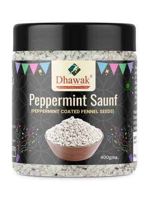 Dhawak Peppermint Coated Fennel Seeds 400 gms | White Saunf Madrasi Sauf
