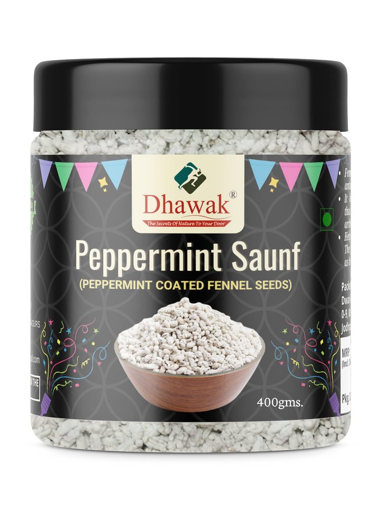 Dhawak Peppermint Coated Fennel Seeds 400 gms | White Saunf Madrasi Sauf