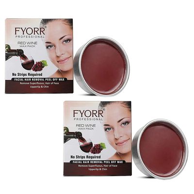 FYORR 80Gram Each Peel-Off Katori Wax For Upper Lip, Facial Hair, Eyebrow Free Waxing Wooden Spatula (Red Wine, 160Gram)