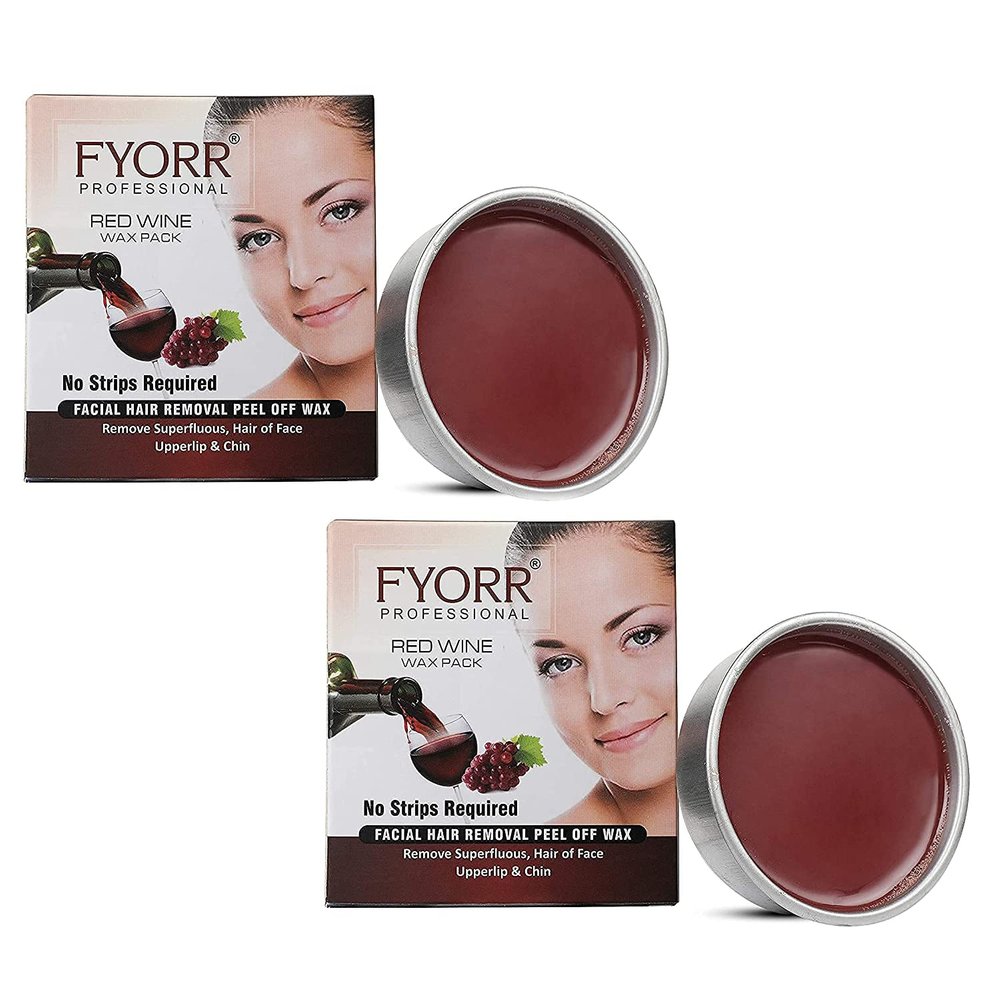 FYORR 80Gram Each Peel-Off Katori Wax For Upper Lip, Facial Hair, Eyebrow Free Waxing Wooden Spatula (Red Wine, 160Gram)