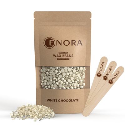 ENORA Brazilian Stripless Wax Beans for Women (50g) | With Wooden Spatula | Natural | For Face, Chin, Hairline, Bikini Area & Full Body Hair Removal (50 Gram, White Chocolate)