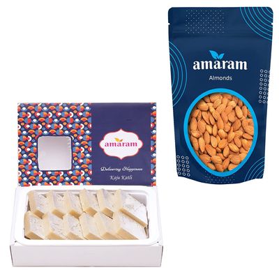 Amaram by Ghasitaram Kaju Katli and Almonds Pouch|Dryfruit Gift Hamper|Dry Fruit Combo Pack Offer|Dry Fruit Gift Pack|Dry Fruit Box|Diwali Dry Fruit Gift Pouch|Mix Nut|