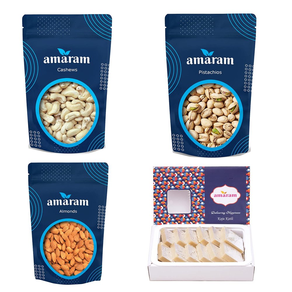 Amaram by Ghasitaram 3 Dryfruits and Kaju Katli |Gift Hamper|Diwali Gift Hamper|Food Hampers|Gourmet Hampers|