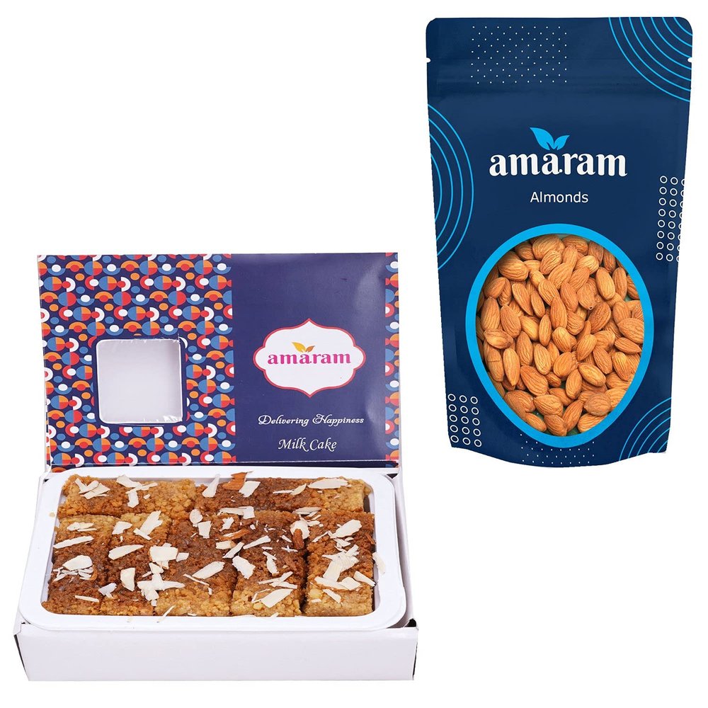 Amaram by Ghasitaram Milk Cake and Almonds Pouch |Dryfruit Gift Hamper|Dry Fruit Combo Pack Offer|Dry Fruit Gift Pack|Dry Fruit Box|Diwali Dry Fruit Gift Pouch|Mix Nut|