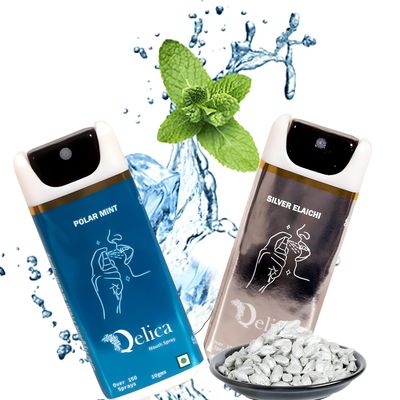 Qelica Instant Mouth And Breath Freshening Spray With Multi Flavor (Polar Mint and Silver Elaichi) - (10gm Each - 20gm)