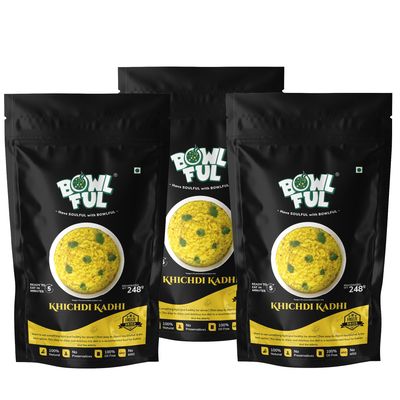 Bowlful Khichdi Kadhi, 48 GMS Pack of 3, Healthy Rice Based Product with Kadhi Without Onion and Garlic. 100% Natural, Freeze Dried Food