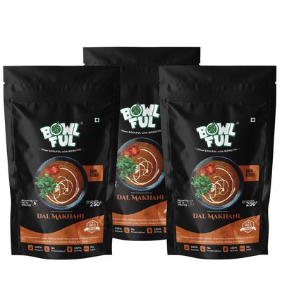 Bowlful Dal Makhani Jain, 65 GMS Each, Pack of 3, Creamy Dal with Richness of Butter and Spices. 100% Natural, Freeze Dried Food