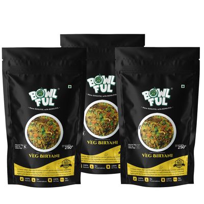 Bowlful Veg Biryani, 70 GMS,Pack of 3, Rice with Rich Raw Spices. 100% Natural, Freeze Dried Food
