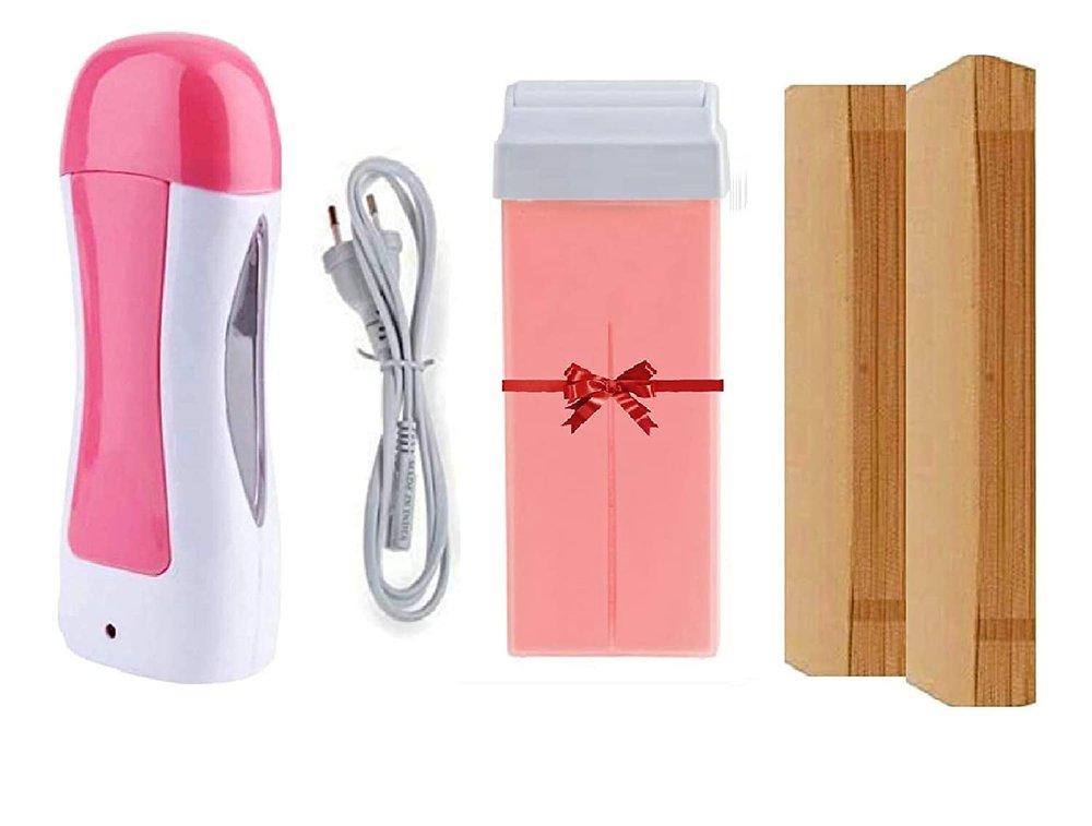 CUVLY Roll On Wax Heater Wax Warmer Heating Machine with Roll On Wax Refill Cartridge and Wax Strips for Painless Strip Hair Removal Waxing Wax Kit for Women