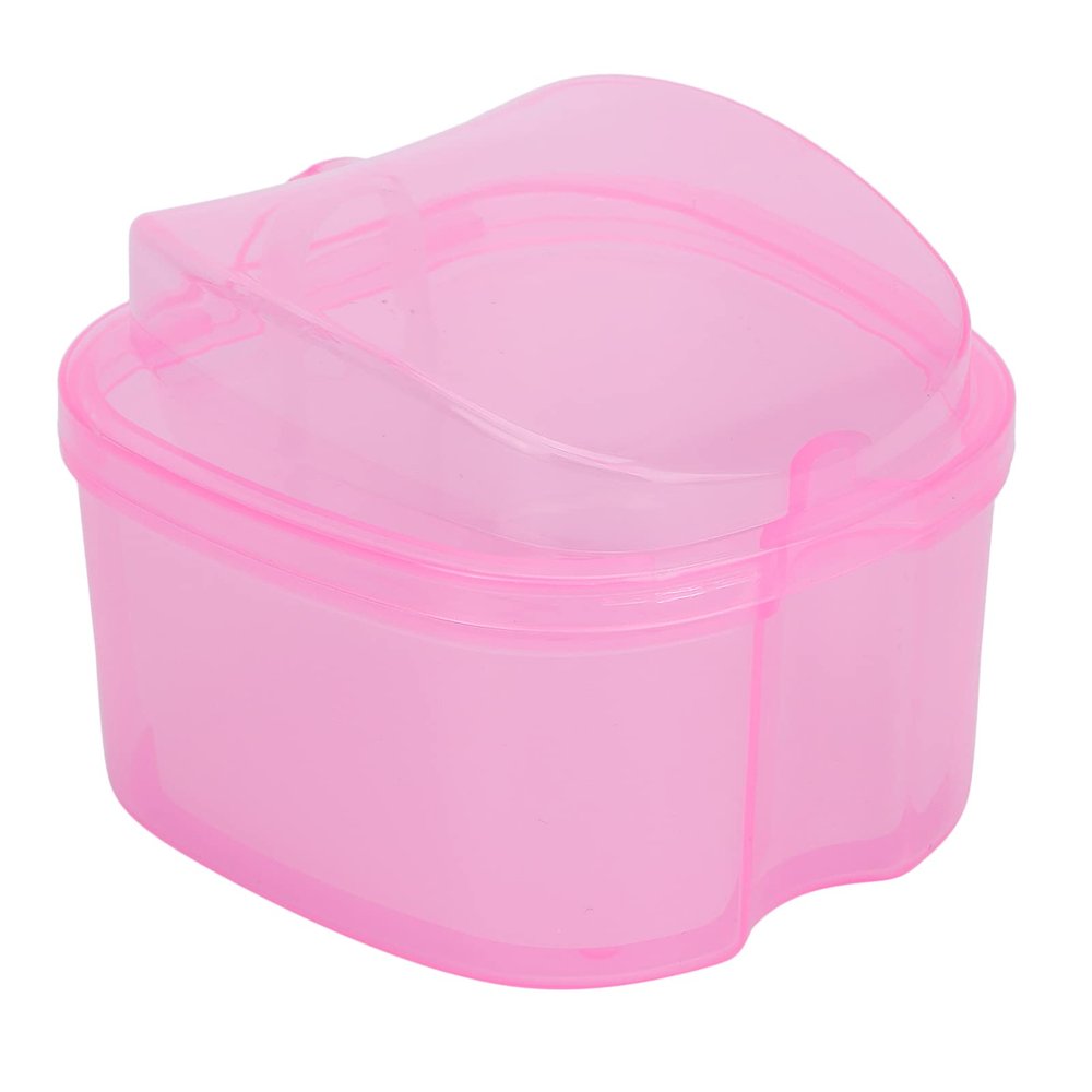 Denture Bath Box, ABS Without Touching Cleaning Solution Denture Holder Using Highquality Materials for Camping for Office for Travel for Car(pink)