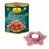 Haldiram Gulab Jamun 1 kg with Large Decorative Resin Diya & Free Diwali Greeting Card  Soft Indian Sweet Dessert Gift Box for Diwali & Festivals view 1