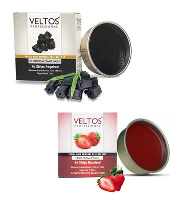 VELTOS Charcoal & Red Wine Facial Peel Off Katori Wax 80gm for Face (Pack of 2)