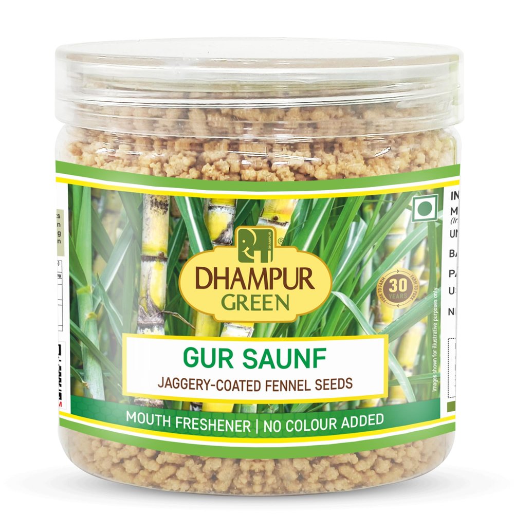 Dhampurgreen Gur Saunf, 250 Gram | Mouth Freshener | Mukhwas Gur Saunf | Jaggery Coated Fennel Seeds | After Meal Snack | Sompu