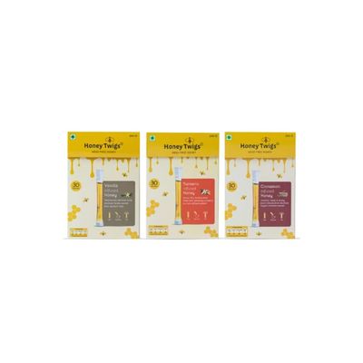 Honey Twigs Honey, Vanilla, Turmeric, Cinnamon, 90 Sachets (720g) | Healthy & Spice Infused Honey - Immunity Boosting Traceable Source | Zero Additives | Zero Added Sugar