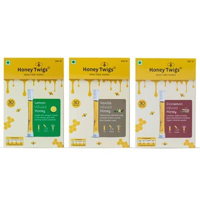Honey Twigs Variety Pack: Lemon, Cinnamon, Vanilla Honey, 720g |Traceable Source | Zero Additives | Zero Added Sugar | Flavourful & Immunity Boosting