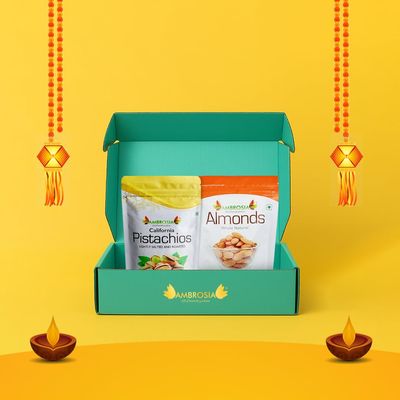 Ambrosia Dry Fruit Diwali Gift Box 500g | Premium Almonds & Pistachios | Festive Hamper | Gluten-Free | Healthy Gifting Pack