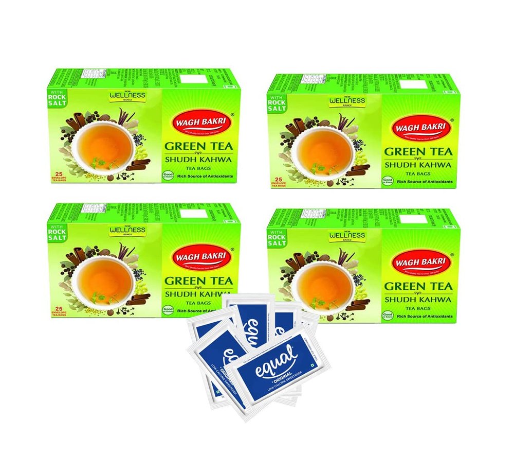 Wagh Bakri Shudh Kahwa 25 Tea Bags ( Pack of 4 ) + 10 Equal Sugar Free Sachet ( Free )