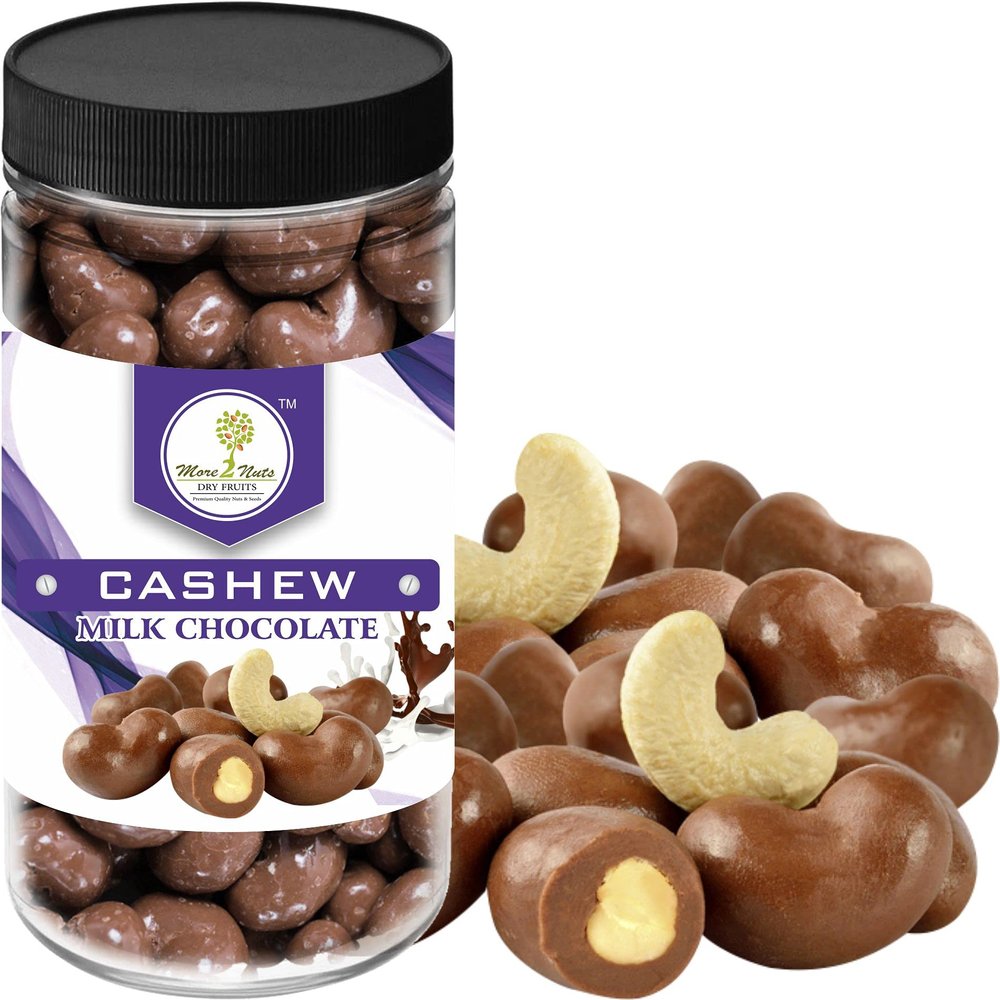 more 2 nuts Chocolate Coated Cashews Milk Chocolate Covered Nuts 250 Gram Jar Packing | Handcrafted Artisan Chocolate