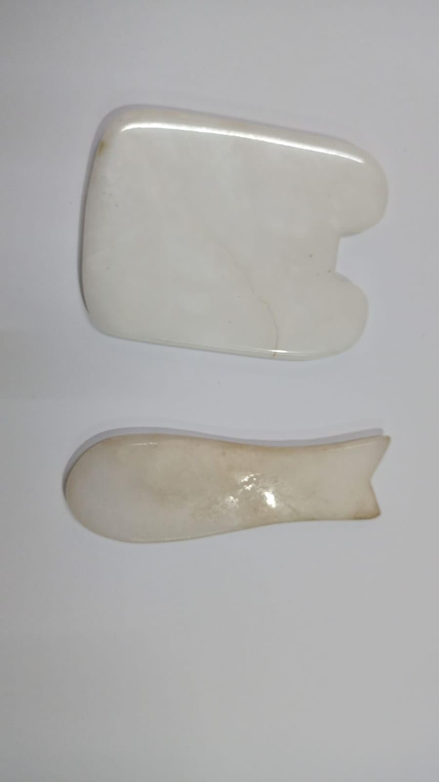 ACS Acupressure Jade Stone Gua Sha Set Of 2  Beautiful White Gua-Sha Stone Board|Natural Scraping Massage,Facial Massager Tool With Smooth Edge|Perfect For Face Back And Body|Best Gift For Women